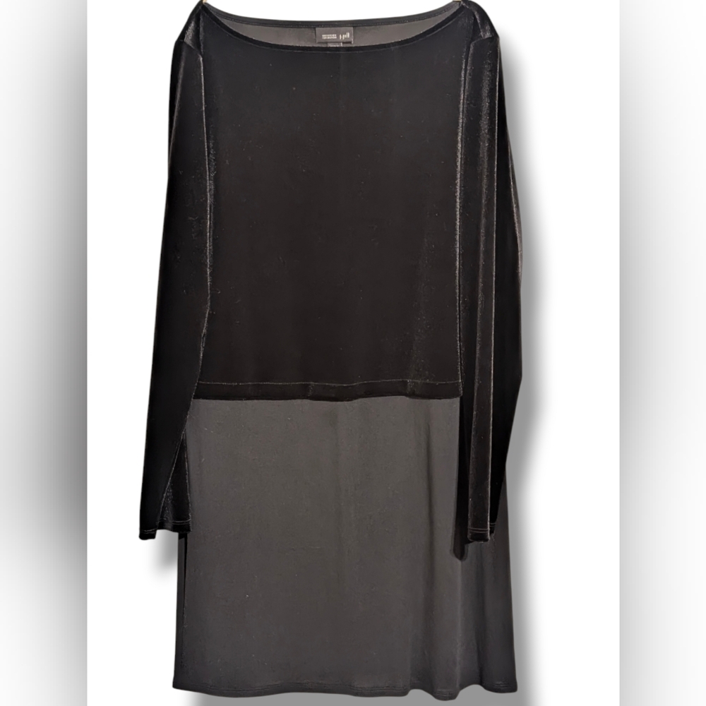 J. Jill Wearever Collection Black Velvet Knit Layered A-Line Dress - Size M Y2K